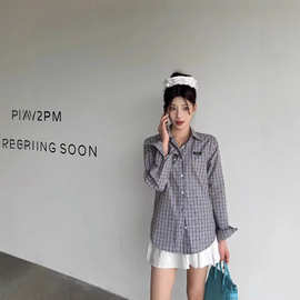 毒家现货正确版本高品质MU家新款格纹棉质长袖衬衫宽松版型男女款