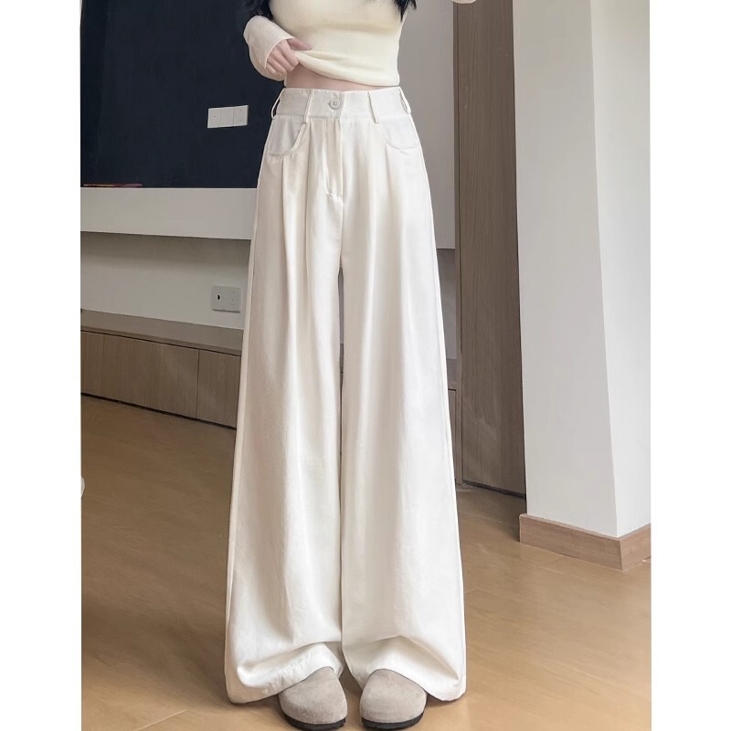White Milk-Colored Women's Suit Pants, Summer Thin 2026 New Style, Petite High-Waisted Loose Fit, Slimming, High-End Wide-Leg Pants White Milk-Colored Women's Suit Pants, Summer Thin 2026 New Style, Petite High-Waisted Loose Fit, Slimming, High-End Wide-Leg Pants