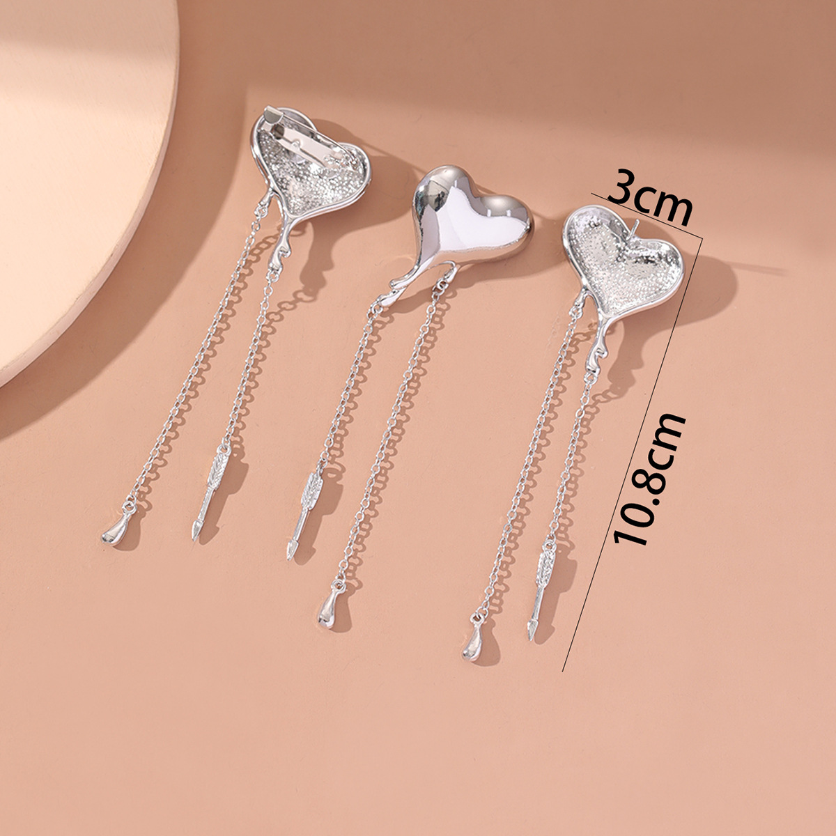 New Style Heart Shape Tassel Pendant Earrings Brooch Two-piece Set display picture 4