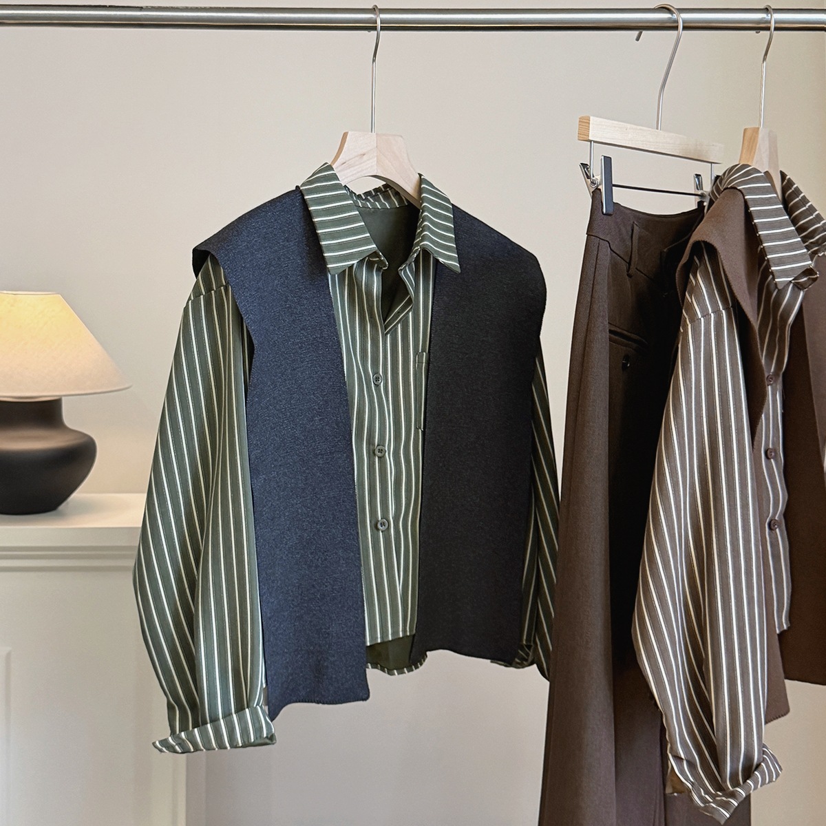 Korean-style Fashion Color-block Striped Shirt For Women, 2026 Autumn...