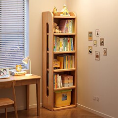 無垢材の子供用本棚収納ラック床置き一体型壁コーナー収納キャビネットシンプルな学生スペースを取らない本棚