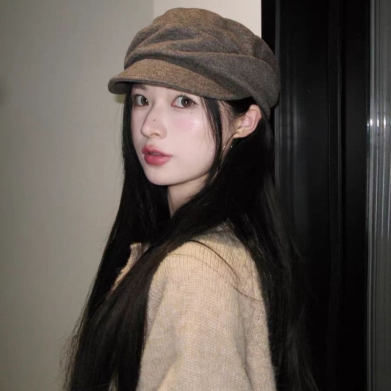 出韩国订单秋冬重磅款桑蚕丝混羊毛鸭舌帽子山本风褶皱慵懒报童帽|undefined