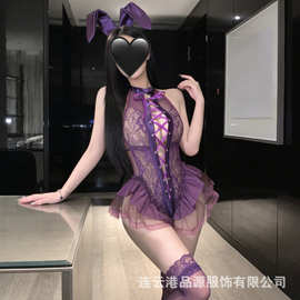 夜尤咪情趣内衣纯欲免脱兔女郎制服诱惑性感蕾丝连体衣情调睡裙