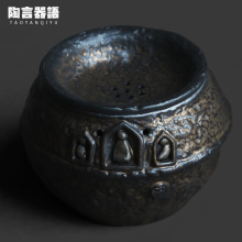 复古窑变黑金隐士建水茶桶敦煌石窟隐士茶道配件茶渣桶水盂蓄水缸