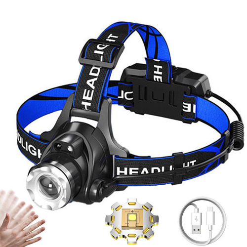 Cross-border best-selling head-mounted sensory LED headlamp with USB charging and zoom function T6 strong light outdoor fishing night fishing headlamp