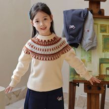 25新款100%纯羊毛费尔岛女童羊毛衫欧美中大儿童亲子圆领加厚毛衣