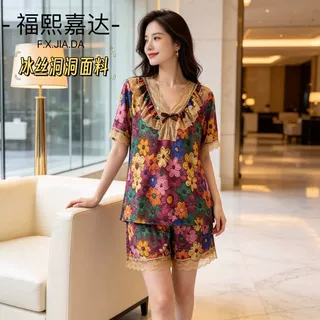 福熙嘉达冰丝家居服女两件套夏季凉爽舒适宽松睡衣两件套可外穿