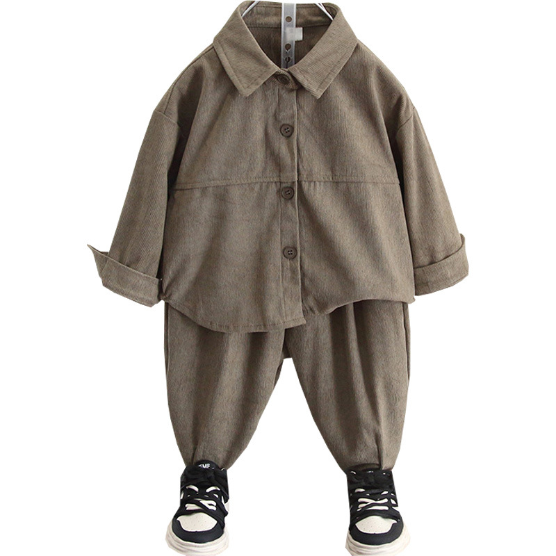 6318 Traje de otoño para niños 2025 Nuevos niños Primavera y otoño Chaqueta de pana coreana Baby Casual Traje de dos piezas