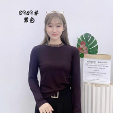 修身显瘦新款女装针织衫小版型手工烫钻领简约气质针织小衫半高领