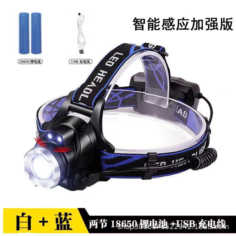 Fuerte luz faro inducción carga impermeable Super brillante tiro largo LED linterna montada en la cabeza pesca nocturna pesca lámpara de minero