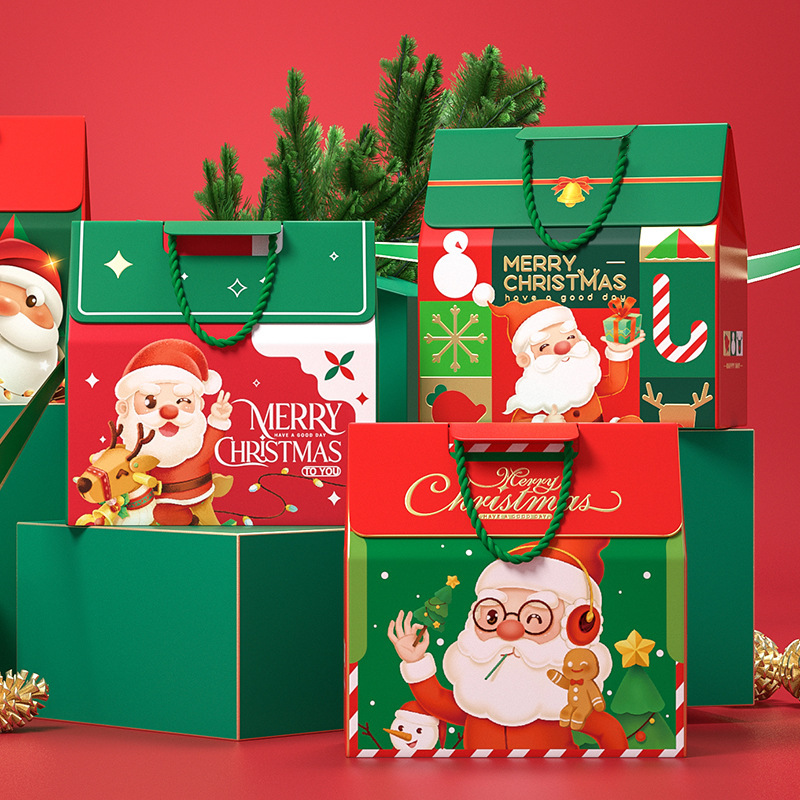 新しいクリスマスの手提げ箱の手提げ袋のリンゴのキャンデーのプレゼント箱の空の箱のクリスマスイブの包装のプレゼント|undefined