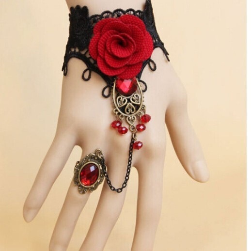 Halloween Women's Rose Bracelet Steampunk Style Lace Bracelet Vampire Black Cosplay Costume Halloween Women's Rose Bracelet Steampunk Style Lace Bracelet Vampire Black Cosplay Costume