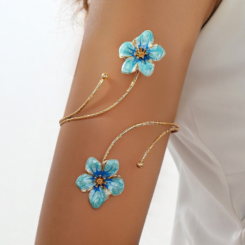 Metal Oil Drip Latte Art Upper Arm Bracelet Flower Armband Opening Adjustable Women's Elegant Niche Jewelry Metal Oil Drip Latte Art Upper Arm Bracelet Flower Armband Opening Adjustable Women's Elegant Niche Jewelry