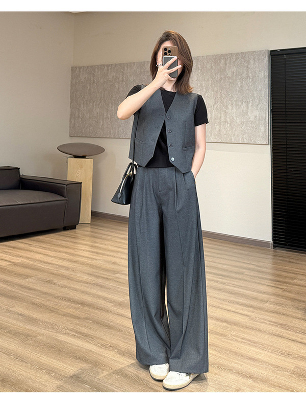 BI入【私服西裤】天丝羊毛垂感阔腿裤立裁遮肉品质休闲裤女|undefined