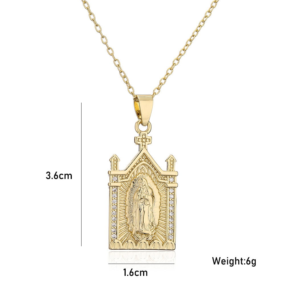 New European And American Virgin Mary Pendant Copper Real Gold-plated Zircon Necklace display picture 4