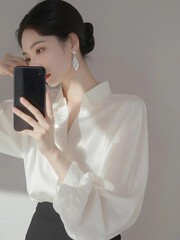 フランス風の気質の白いシャツの女性2025春の高級感職業通勤長袖上着ファッションシフォンシャツ