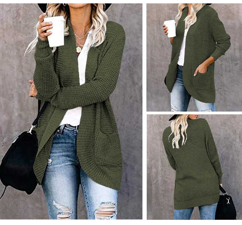 Women's Knitted Cardigan With Curved Placket For Women_voghion.com