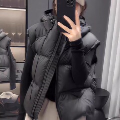 フード付きダウンベストレディースショート2025春秋新作小柄万能ルーズベストベストジャケット