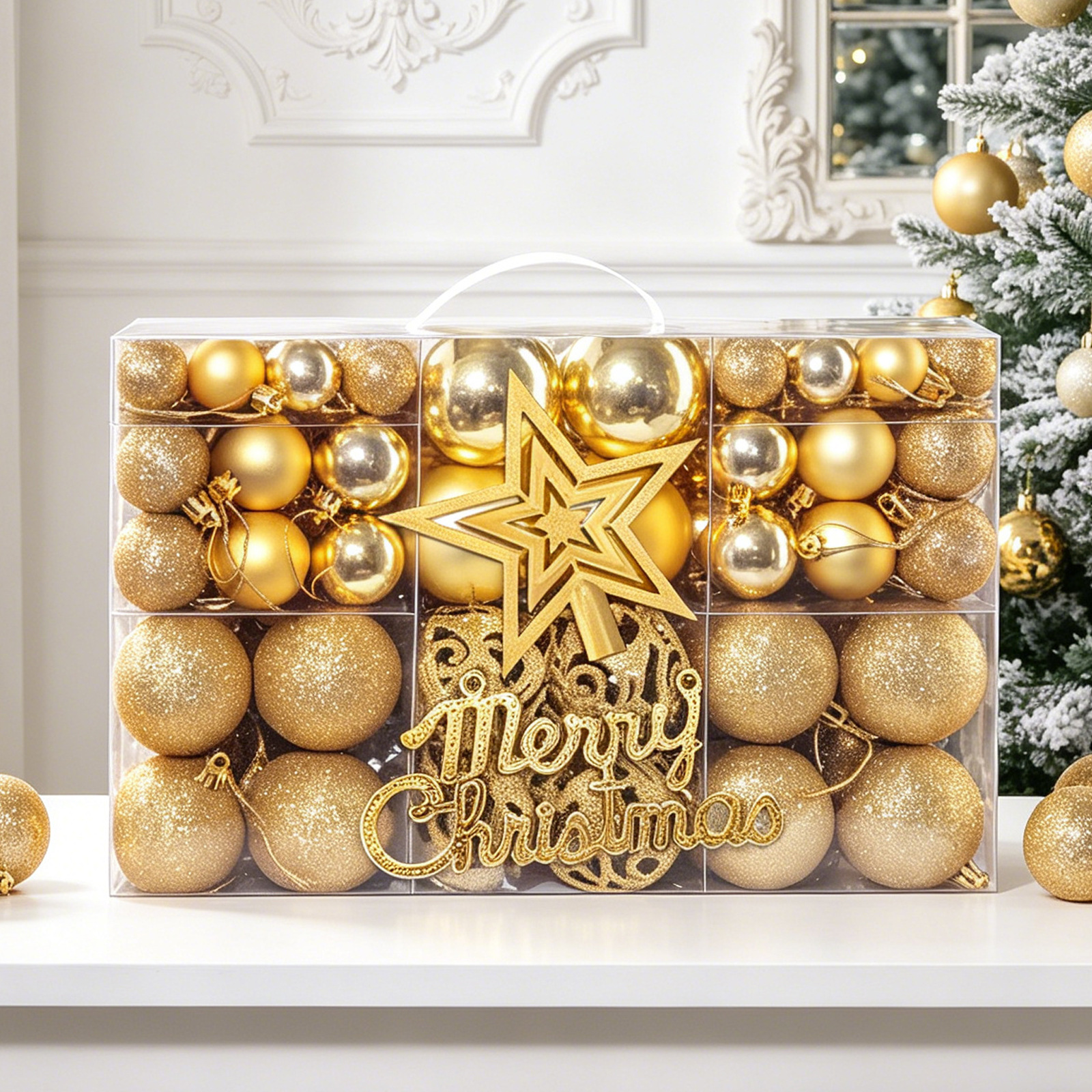 Suministros de decoración de árboles de Navidad transfronterizos 100 paquetes de bolas de plástico huecas brillantes de galvanoplastia Colgante de caja de regalo de bolas de Navidad