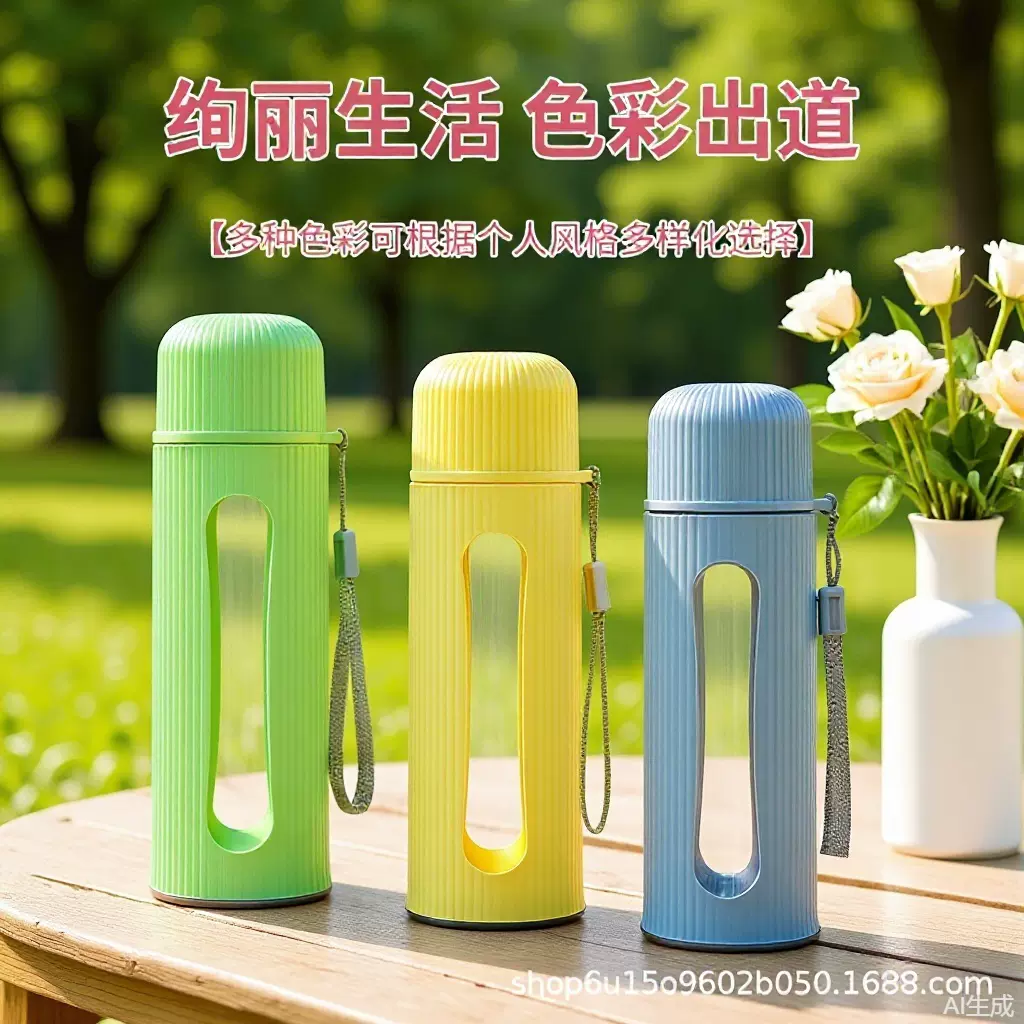 保温杯隔热塑玻男女便携水杯提绳玻璃杯日用杯子提杯车载泡茶杯