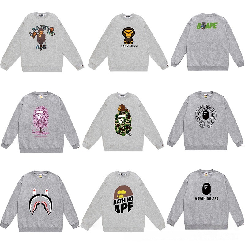 Cross-Border Bape Ape Head Trendy Brand Printed Crew Neck Sweatshirt Autumn and Winter New Hip-Hop Loose Unisex Long-Sleeve Cross-Border Bape Ape Head Trendy Brand Printed Crew Neck Sweatshirt Autumn and Winter New Hip-Hop Loose Unisex Long-Sleeve