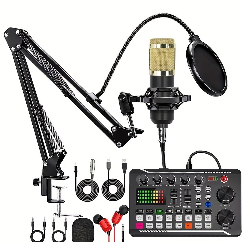 V8S micrófono de tarjeta de sonido de transmisión en vivo en inglés puede ser equipado con bm800 conjunto de voladizo de tarjeta de sonido de transmisión en vivo conjunto completo de TK
