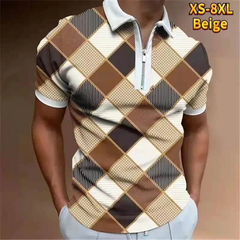 2024 venta caliente personalidad moda impresión 3D hombres verano calle suelta solapa manga corta cremallera camisa POLO