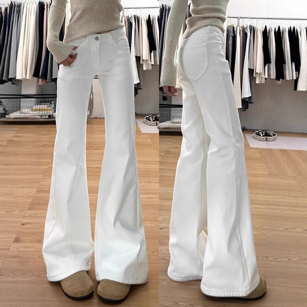 Autumn White Flared Jeans for Women, Slimming, Non-Tight Straight-Leg Flared Pants, High-Waisted Loose Pants for Women, Autumn Style