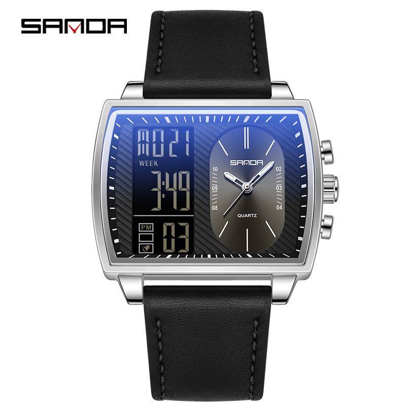 SANDA SANDA 6163 nuevo reloj electrónico de moda doble pantalla multifuncional reloj de hombre impermeable calendario de luz nocturna reloj de hombre