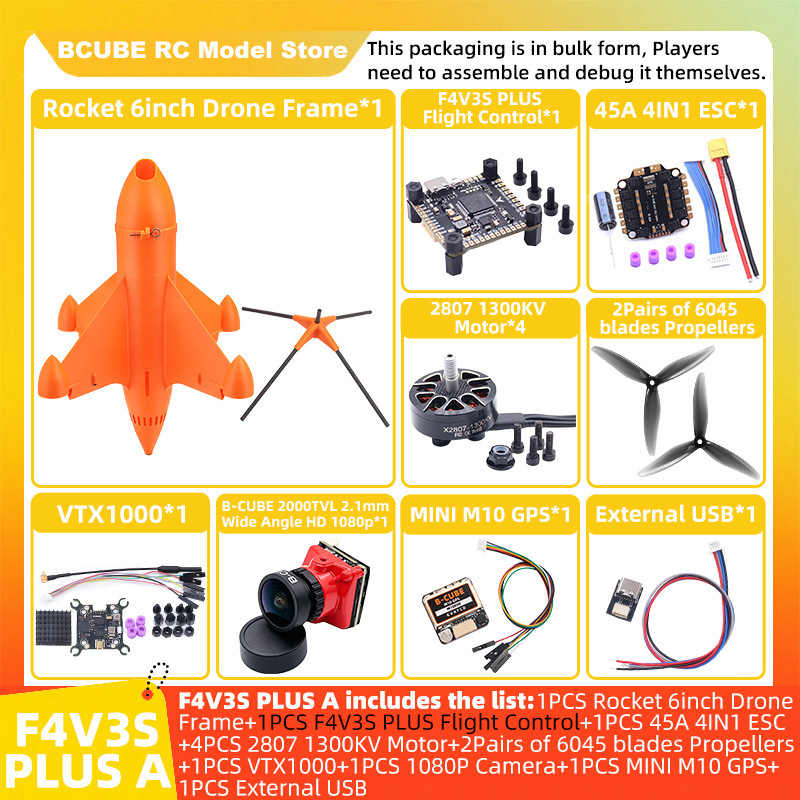 Bocube Orange/Black Rocket 6inch FPV Drone Kit Carbon Fiber Quadcopter PLUS Package A Bocube Orange/Black Rocket 6inch FPV Drone Kit Carbon Fiber Quadcopter PLUS Package A