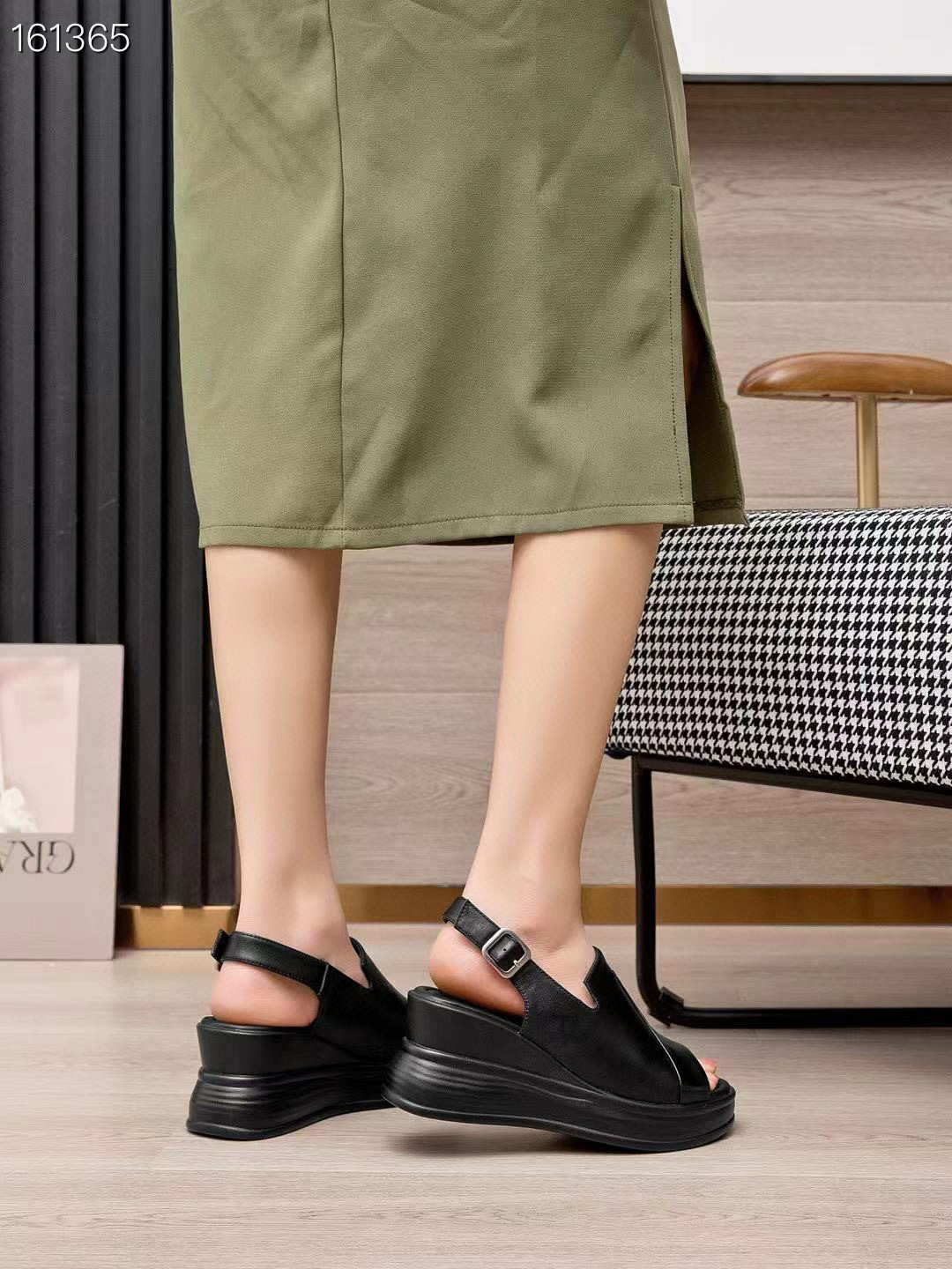 Sandal cao gót nữ đế xuồng da thật hở ngón mới xuân hè 2025 — Màu đen, Màu trắng be chi tiết 8