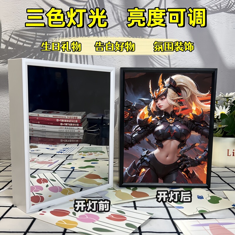 King of Glory 孫悟空 Han Xin Kai ミラーライト絵画ナイトライト絵画デスクトップフォトフレーム装飾品雰囲気ライトギフト|undefined