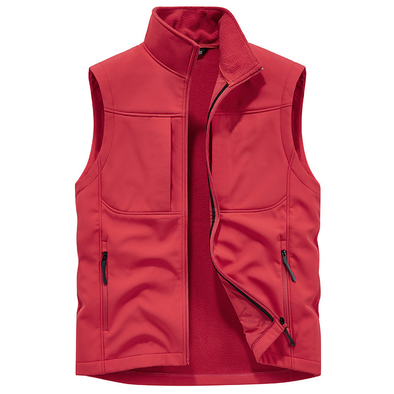 Cross-Border Fleece Soft Shell Vest Men's Polar Fleece Stand Collar Multi-Pocket Top Live Group Purchase Outdoor Casual Jacket