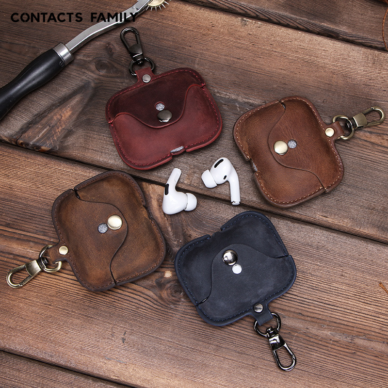 Suitable for Genuine Leather airpodspro Headphone Case Full-Covered Snap Button Flip-on Apple Bluetooth Headset Case