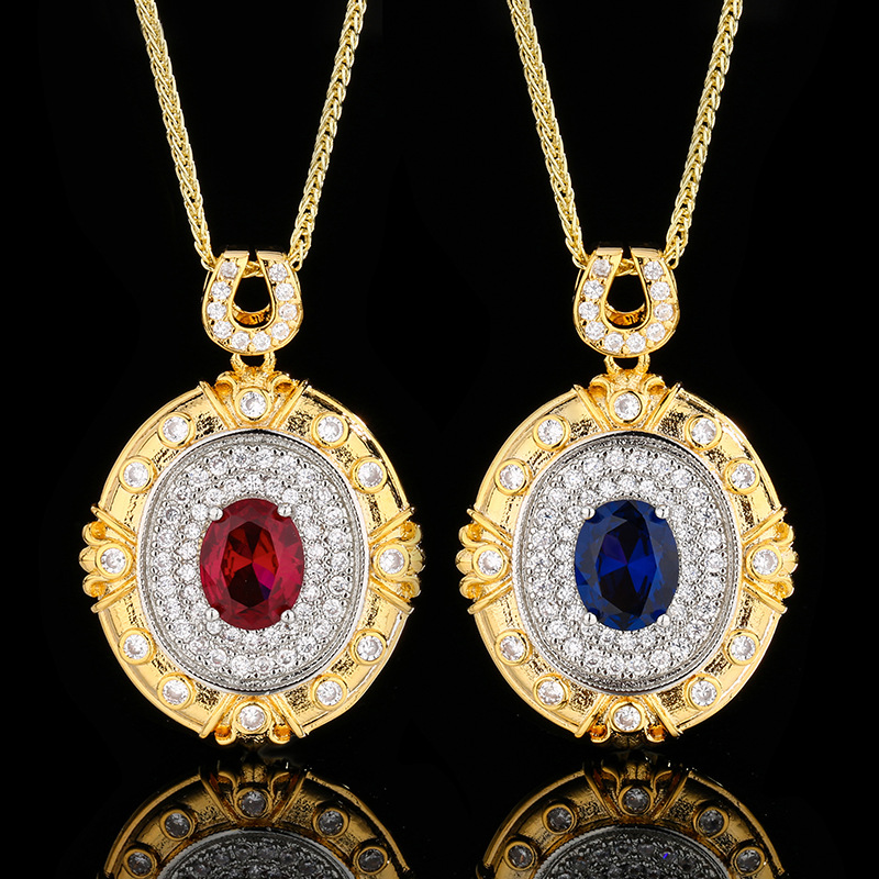 Otoño e invierno nuevo estilo Zhuang Shengsheng joyería simulación corindón oro retro palacio diseño colgante collar piedra principal 8*10