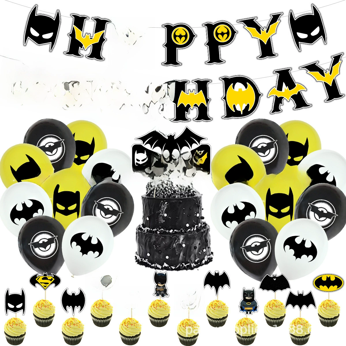 Evening dress with letters, balloon, heroes, set, Batman