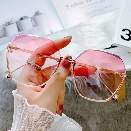  New Style Sunglasses for Women Frameless Cut Edge Sunglasses for Women Internet Celebrities Anti-UV Driving Glasses for Trendy Women with Round Faces