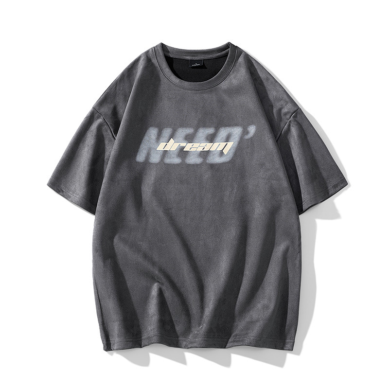 Gewaschenes altes T-Shirt im amerikanischen Stil für Herren im Sommer aus Wildleder mit kurzen Ärmeln, High Street, lockere, trendige Kleidung_voghion.com