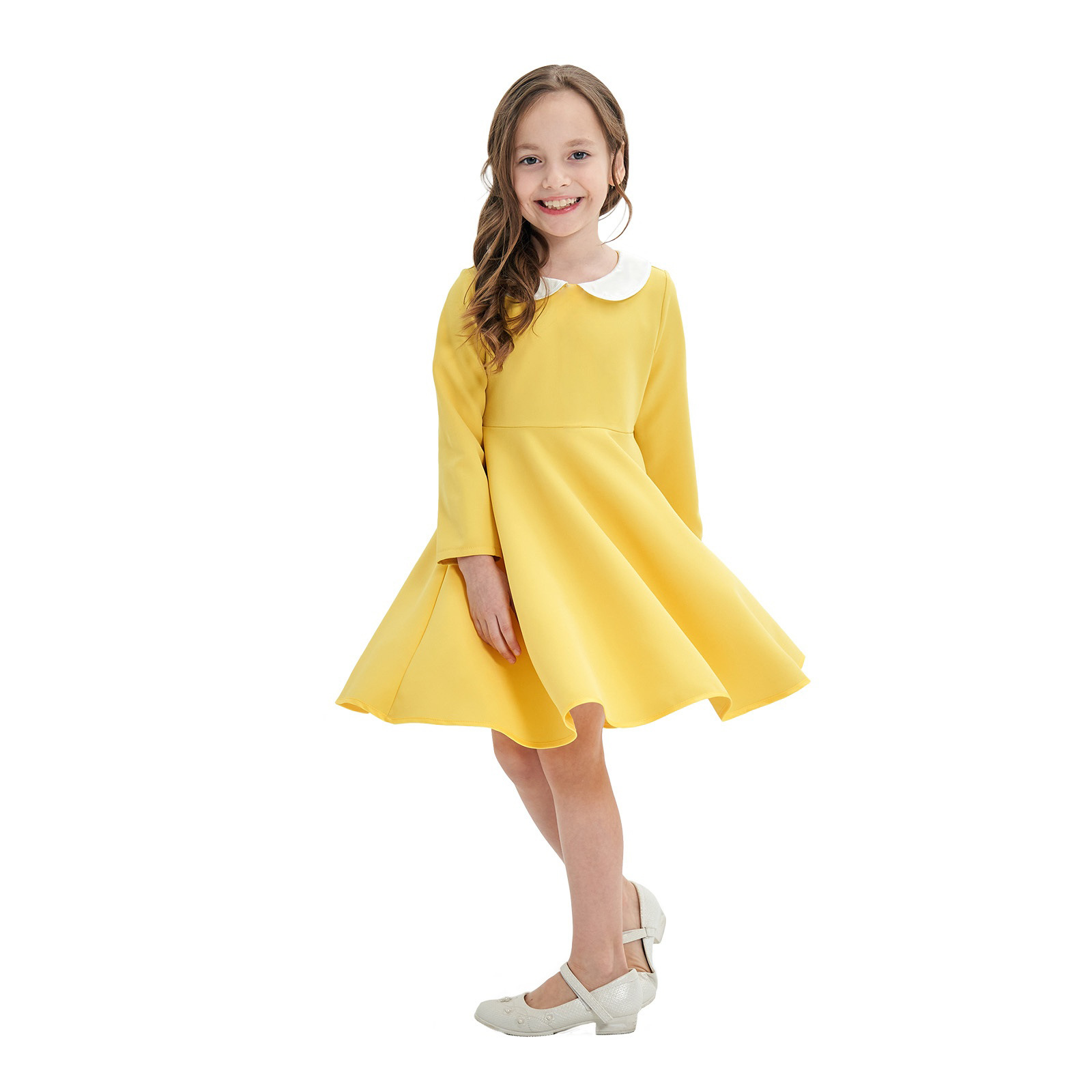 Amazon eBay manga larga nuevo vestido de niñas transfronterizas estilo universitario falda de color de contraste versátil para niños