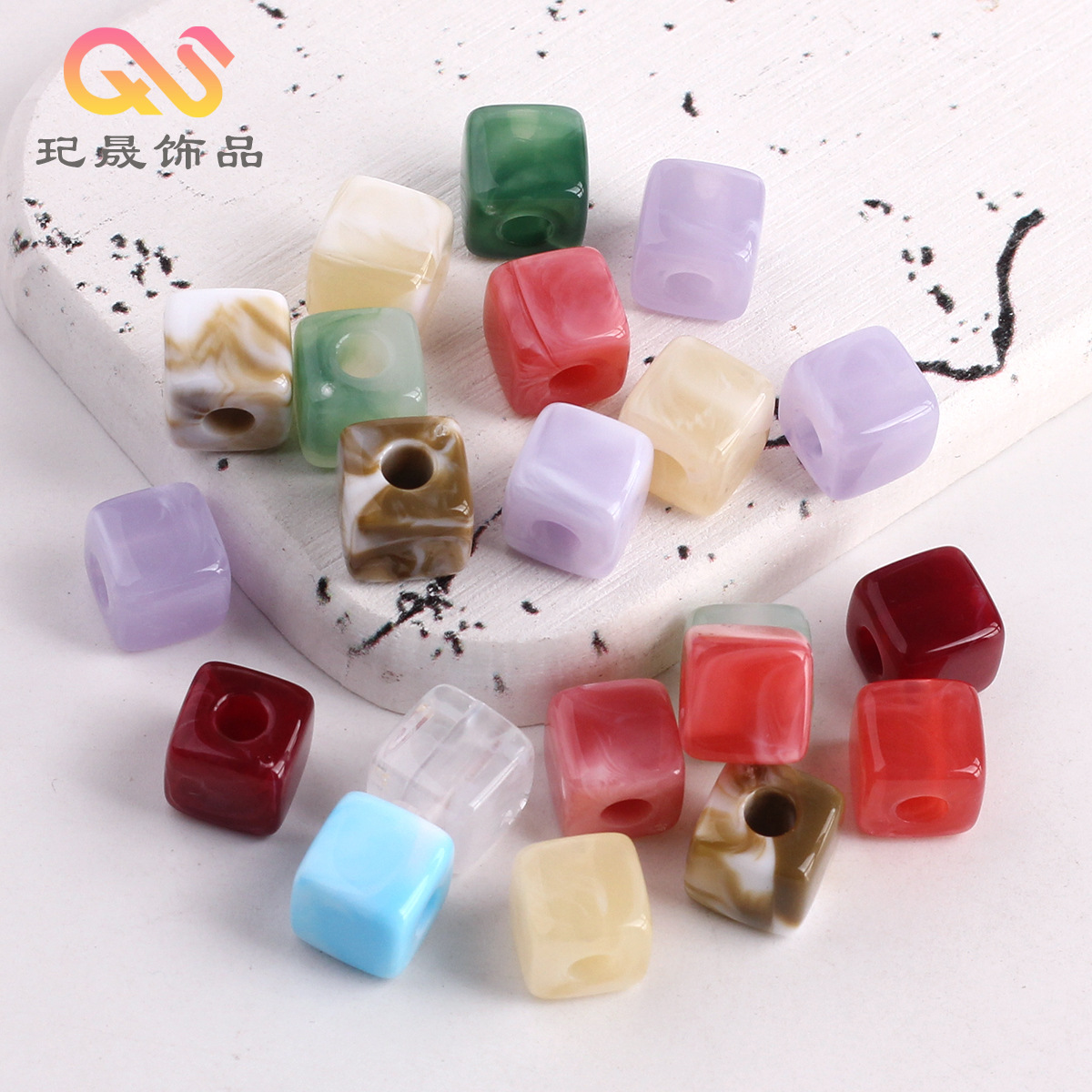 New Chinese Style Two-Color Gradient Perforated Square Beads DIY National Trend Matchinging Bracelets, Necklaces, Hair Rope Accessories Materials