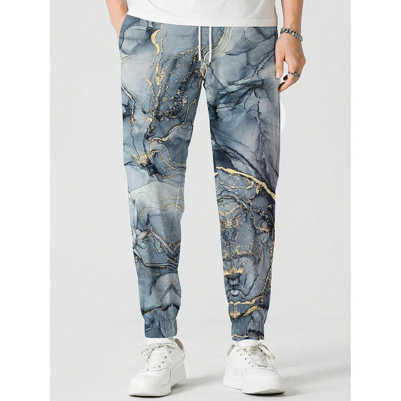 New men's trousers vintage marble pattern printed sports pants casual men's loose jogging pants wholesale