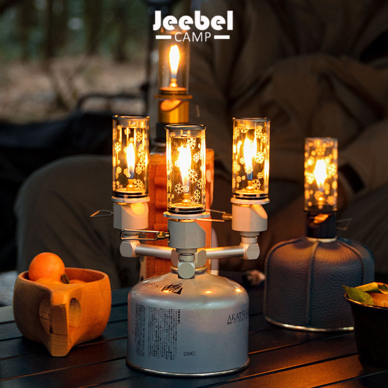 Camping Gas Candle Light, Low Power Consumption 4G/H, Ultra-Light 102g, Glass Cover, Portable Gas Tank, Ambient Light
