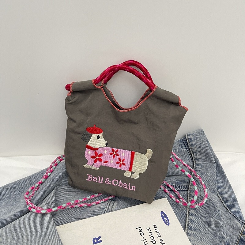 日本製ボールチェーンと同じスタイルの環境に優しい刺繍ショッピングバッグナイロン布フラワーポータブルニッチファッションショッピングバッグ|undefined