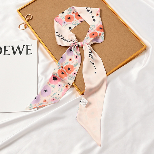 Silk scarf for women in spring and autumn, versatile decoration, fashionable double-sided headband, hair tie, hair tie, bag scarf