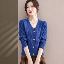 濮院针织开衫外套女短款春秋装二八月毛衣外套麻花小外搭羊毛衫女