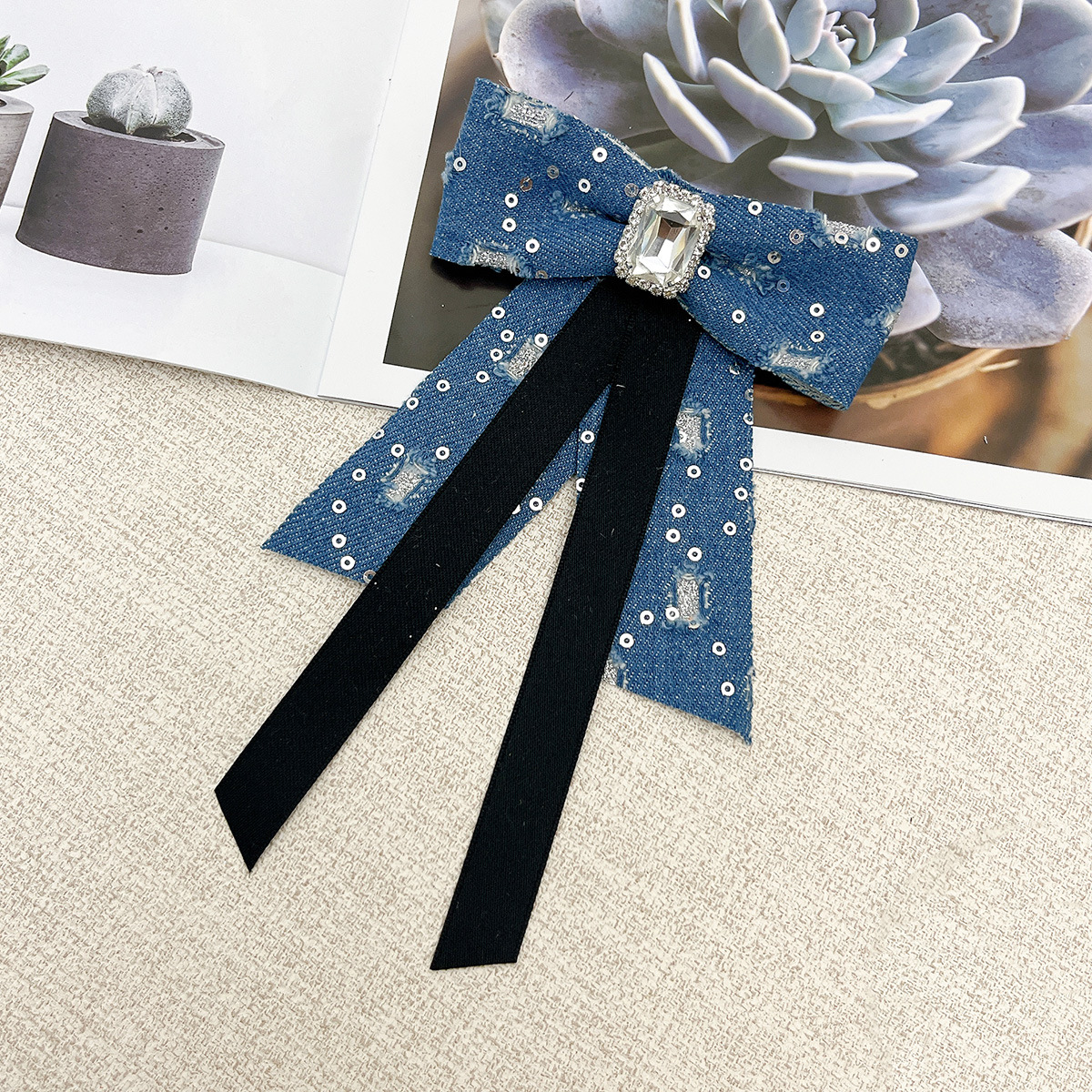 C 스타일 유리 라인스톤 다크 데님