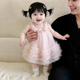 女宝生日宴小礼服公主裙吊带蓬蓬裙2026新款女童小月龄百天连衣裙