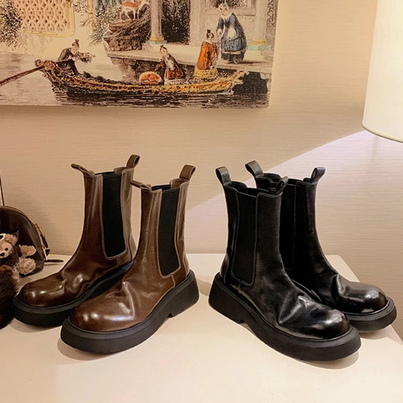 Grape mom with ~ heavy 6cm Martin boots Joker elastic band thick bottom thick heel short tube Chelsea boots women