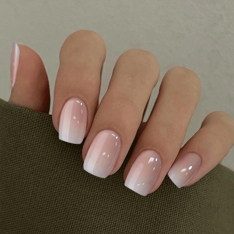 Wearable Nails, High-End Fake Nails, 24 Pieces, Pure Color Gradient, Short Style, Whitening and Simple, Wearable Fake Nails