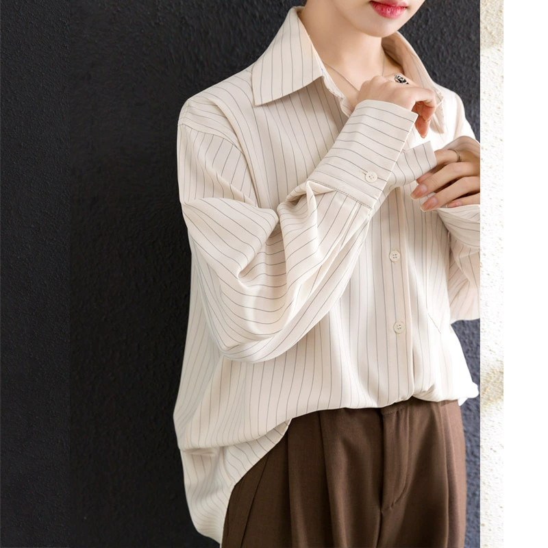 Реальный выстрел французская рубашка с длинными рукавами в полоску куртка женская осень дизайн чувство нишевые винтажные топы с нижней рубашкой
